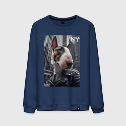 Свитшот хлопковый мужской Dude bull terrier in New York - ai art, цвет: тёмно-синий