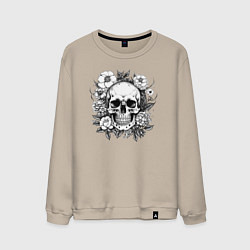 Свитшот хлопковый мужской Skull in flowers from napalm 696, цвет: миндальный