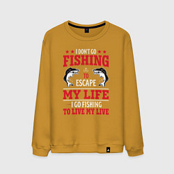 Свитшот хлопковый мужской Fishing in my life, цвет: горчичный