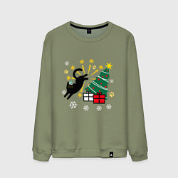 Мужской свитшот Кот и елка