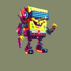 Свитшот хлопковый мужской Sponge Bob - cyberpunk - ai art, цвет: авокадо — фото 2