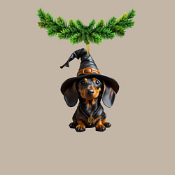 Свитшот хлопковый мужской Новогодняя такса в шляпе ведьмы ёлочная игрушка, цвет: миндальный — фото 2