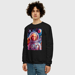 Свитшот хлопковый мужской Красавица Барби в космосе - нейросеть, цвет: черный — фото 2