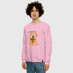 Свитшот хлопковый мужской Капибара и кактус: я збагоен, цвет: светло-розовый — фото 2