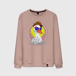 Свитшот хлопковый мужской Гусь в шляпе и в очках, цвет: пыльно-розовый