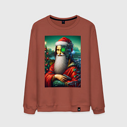 Свитшот хлопковый мужской Mona Lisa in Santa costume - cyberpunk, цвет: кирпичный