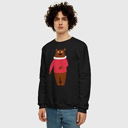 Свитшот хлопковый мужской Мишка в свитере, цвет: черный — фото 2