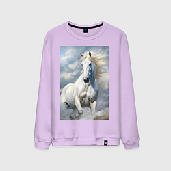 Свитшот хлопковый мужской Белая лошадь на фоне неба, цвет: лаванда