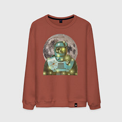 Свитшот хлопковый мужской Скелет в космосе, цвет: кирпичный