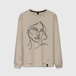 Свитшот хлопковый мужской Женский портрет линиями, цвет: миндальный