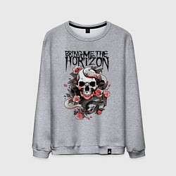 Свитшот хлопковый мужской Bring Me the Horizon - A skull with roses, цвет: меланж