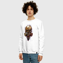 Свитшот хлопковый мужской Зомби череп в противогазе, цвет: белый — фото 2