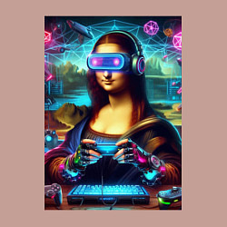 Свитшот хлопковый мужской Mona Lisa is an avid gamer - cyberpunk, цвет: пыльно-розовый — фото 2