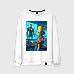 Свитшот хлопковый мужской Bart Simpson is an avid gamer, цвет: белый