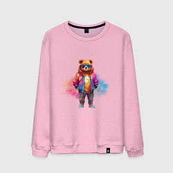 Свитшот хлопковый мужской Модный медведь, цвет: светло-розовый