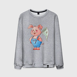 Мужской свитшот Мультяшный поросенок с сачком