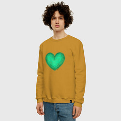 Свитшот хлопковый мужской Рисунок сердце бирюзового цвета, цвет: горчичный — фото 2