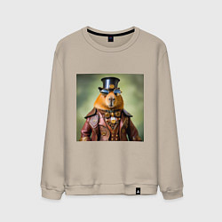 Свитшот хлопковый мужской Мем капибара в очках в стиле стимпанк, цвет: миндальный