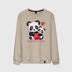 Свитшот хлопковый мужской Влюбленные панды с сердцем, цвет: миндальный