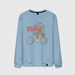 Свитшот хлопковый мужской Влюбленные скелетики на велосипеде, цвет: мягкое небо