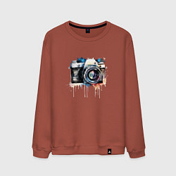 Свитшот хлопковый мужской Фотоаппарат акварель, цвет: кирпичный