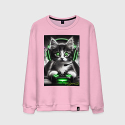 Свитшот хлопковый мужской Котёнок командный геймер - киберспорт, цвет: светло-розовый