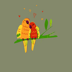 Свитшот хлопковый мужской Пара влюбленных попугаев на ветке, цвет: авокадо — фото 2