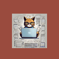 Свитшот хлопковый мужской Кот программист за ноутбуком, цвет: кирпичный — фото 2