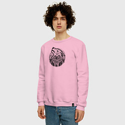 Свитшот хлопковый мужской Голова воющего волка с горным пейзажем, цвет: светло-розовый — фото 2