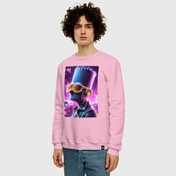 Свитшот хлопковый мужской Неоновый Барт Симпсон - киберпанк, цвет: светло-розовый — фото 2