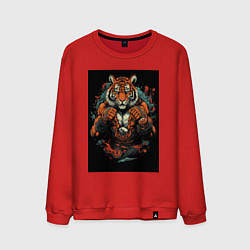 Свитшот хлопковый мужской Муай Тай тигр в стойке, цвет: красный
