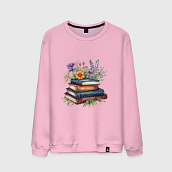 Свитшот хлопковый мужской Стопка книг с полевыми цветами, цвет: светло-розовый