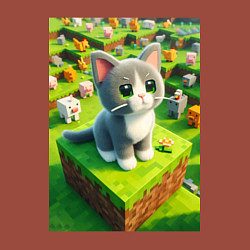 Свитшот хлопковый мужской Funny kitten - Minecraft ai art, цвет: кирпичный — фото 2