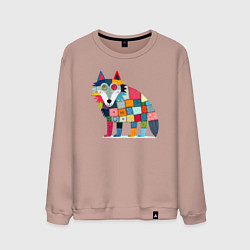 Свитшот хлопковый мужской Funny wolf - patchwork ai art, цвет: пыльно-розовый