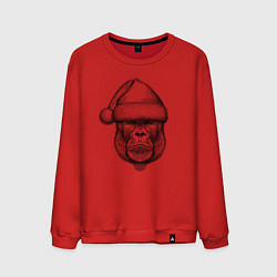 Свитшот хлопковый мужской Морда новогодней гориллы, цвет: красный