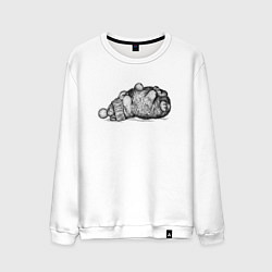 Свитшот хлопковый мужской Кролик в шапке отдыхает, цвет: белый