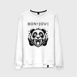 Свитшот хлопковый мужской Bon Jovi - rock panda, цвет: белый