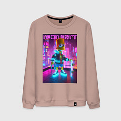 Свитшот хлопковый мужской Neon Bart - with skateboard ai art fantasy, цвет: пыльно-розовый