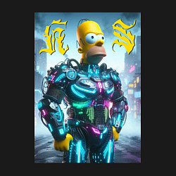 Свитшот хлопковый мужской Homer Simpson - neon glow ai art, цвет: черный — фото 2