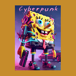 Свитшот хлопковый мужской Sponge Bob with a pistol - cyberpunk ai art, цвет: горчичный — фото 2