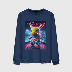 Мужской свитшот Cyber Pikachu - neon glow ai art fantasy