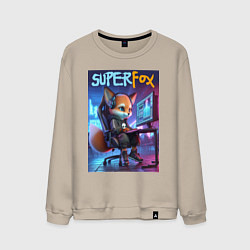 Свитшот хлопковый мужской Super fox gamer - ai art fantasy, цвет: миндальный