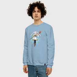 Свитшот хлопковый мужской Маг Фрирен с посохом, цвет: мягкое небо — фото 2
