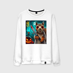 Мужской свитшот Белочка с окровавленным ножом и в маске - хэллоуин