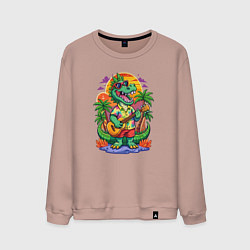 Свитшот хлопковый мужской Крокодил играет на гитаре жарким летом, цвет: пыльно-розовый