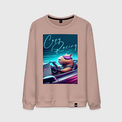 Свитшот хлопковый мужской Капибара гонщик - нейросеть, цвет: пыльно-розовый