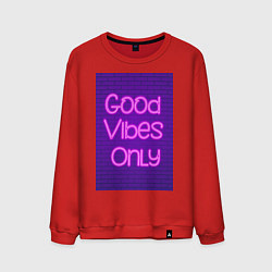 Мужской свитшот Неоновая надпись good vibes only и кирпичная стена