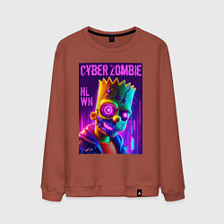 Свитшот хлопковый мужской Bart Simpson cyber zombie - halloween ai art, цвет: кирпичный