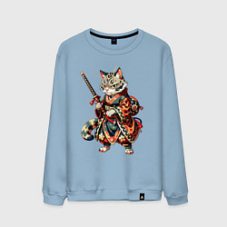 Свитшот хлопковый мужской Кот ниндзя - японский воин, цвет: мягкое небо