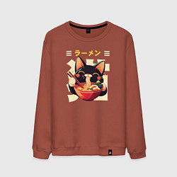 Свитшот хлопковый мужской Ramen and cat, цвет: кирпичный